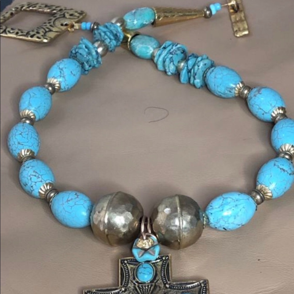 BRASS & TURQUOISE MAGNESITE Cross Necklace